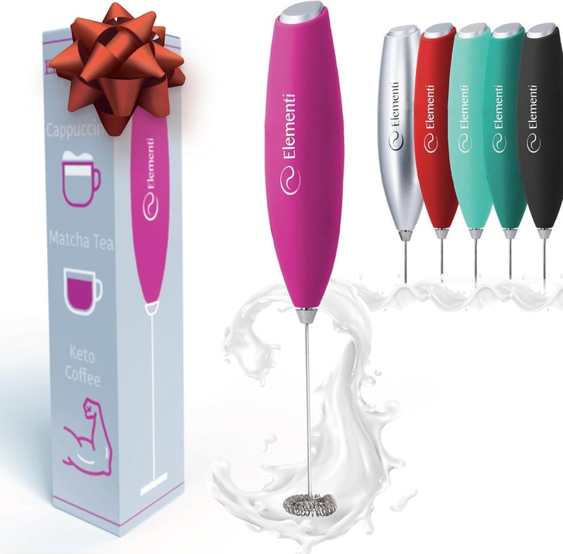 Elementi Pink Milk Frother Wand - Electric Handheld Matcha Whisk - Hand Frother for Coffee & Frappe Maker - Coffee Mixer - Electric Drink Stirrer - Hand Held Blender Stick & Mini Mixer (Hot Pink) - Image 1